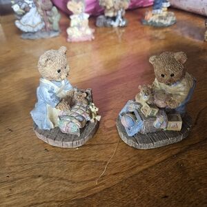 Charming Bear Figurine Set - Blue and Brown